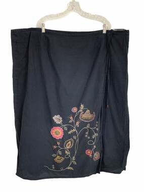 Unbranded Black Embroidered Midi Wrap Skirt